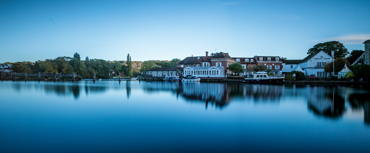 An exterior shot of The Compleat Angler Hotel in Marlow in Buckinghamshire across the River Thames.