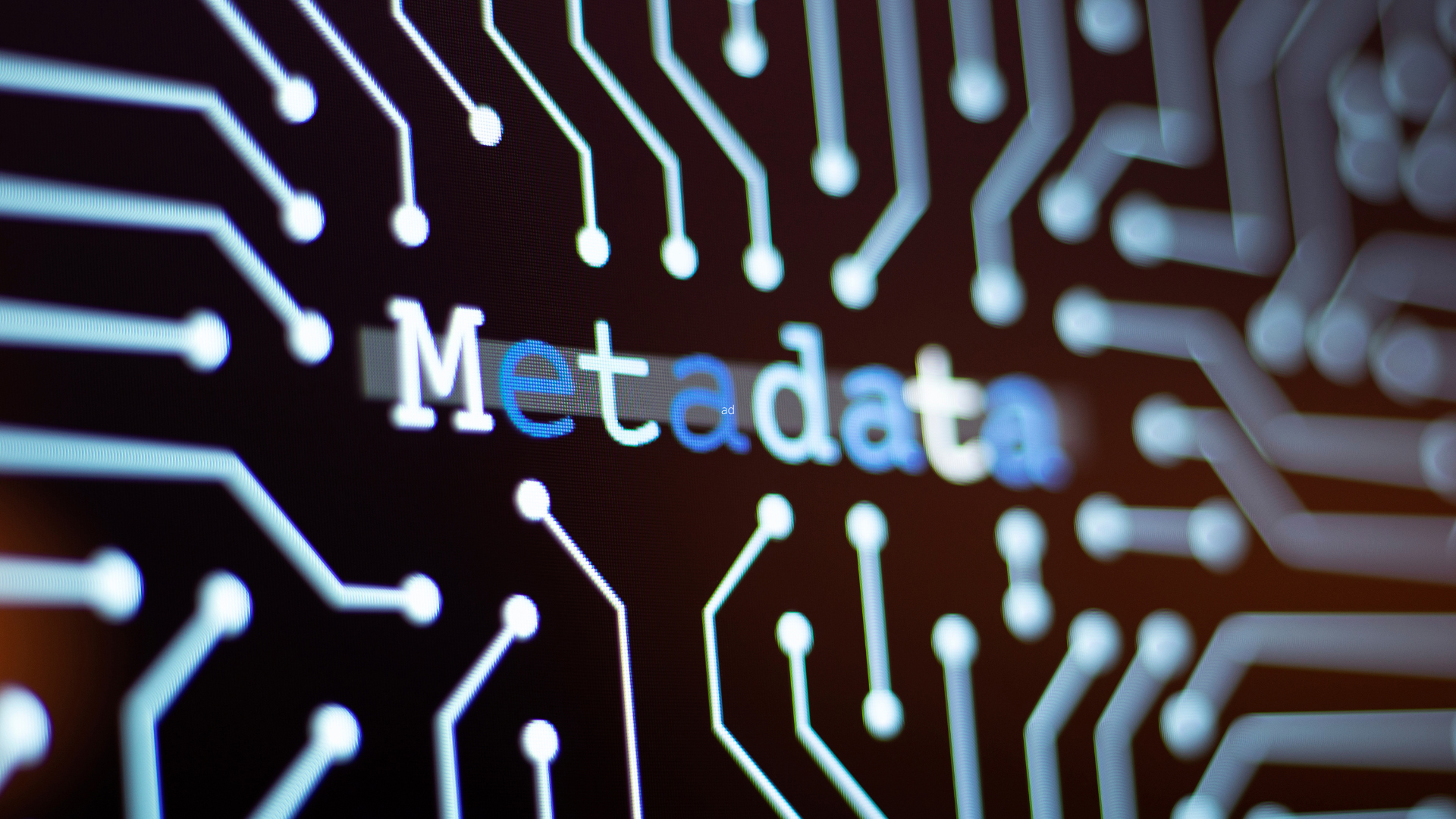A picture of a circuit board with the word Metadata printed across it.